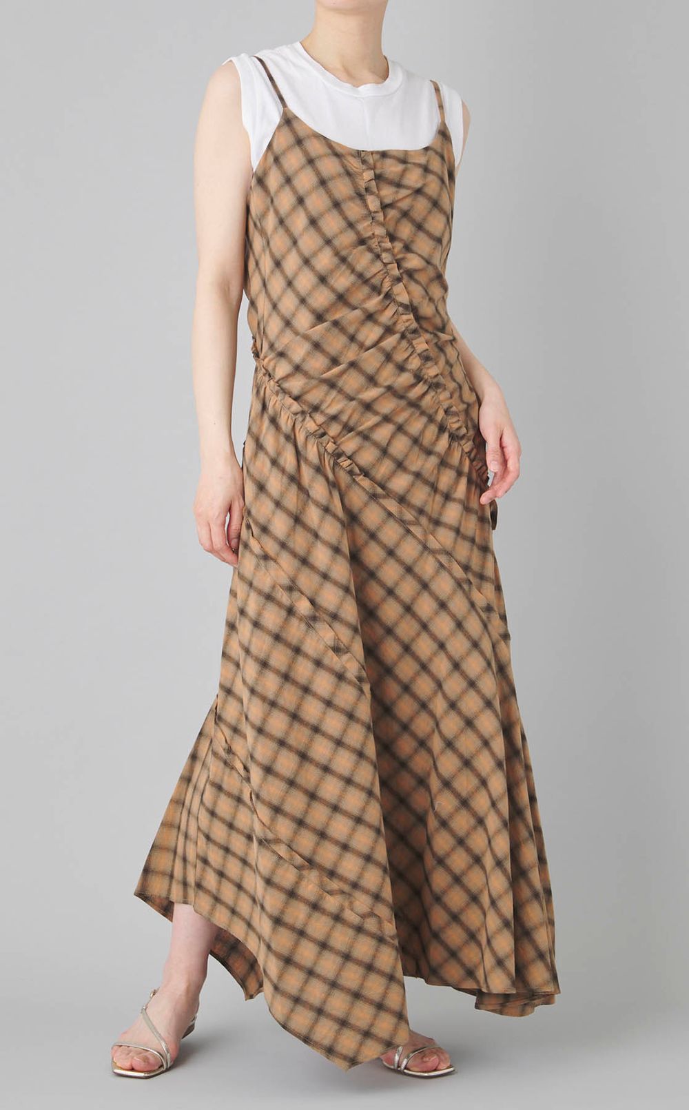 チェックコンビフリルワンピース