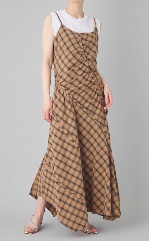 チェックコンビフリルワンピース