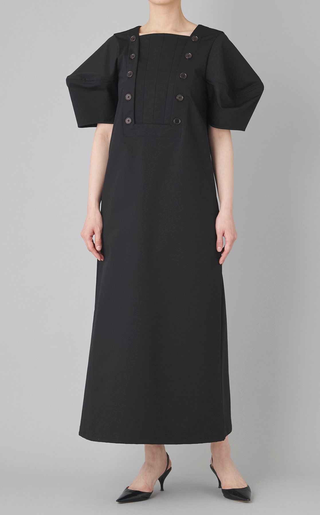 YOHEI OHNO / 半袖ワンピース/38/ポリエステル/BLK/無地 YOHEI OHNO｜ストマッカージャージワンピース