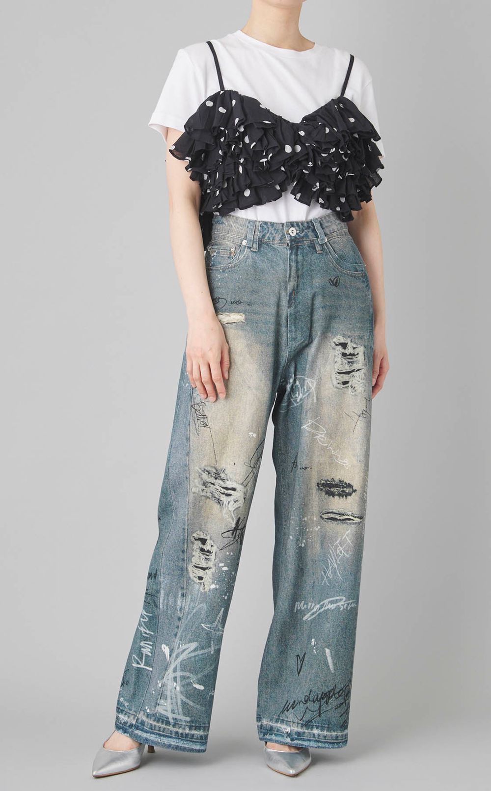 ドットプリントフリルキャミソール