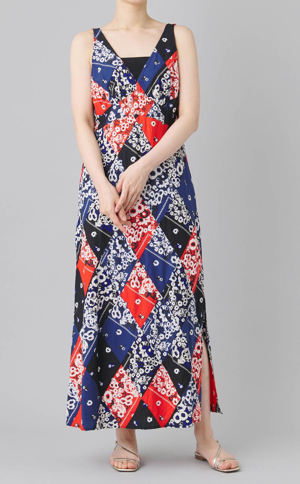 ダイヤゴナルパッチワークスリップドレス