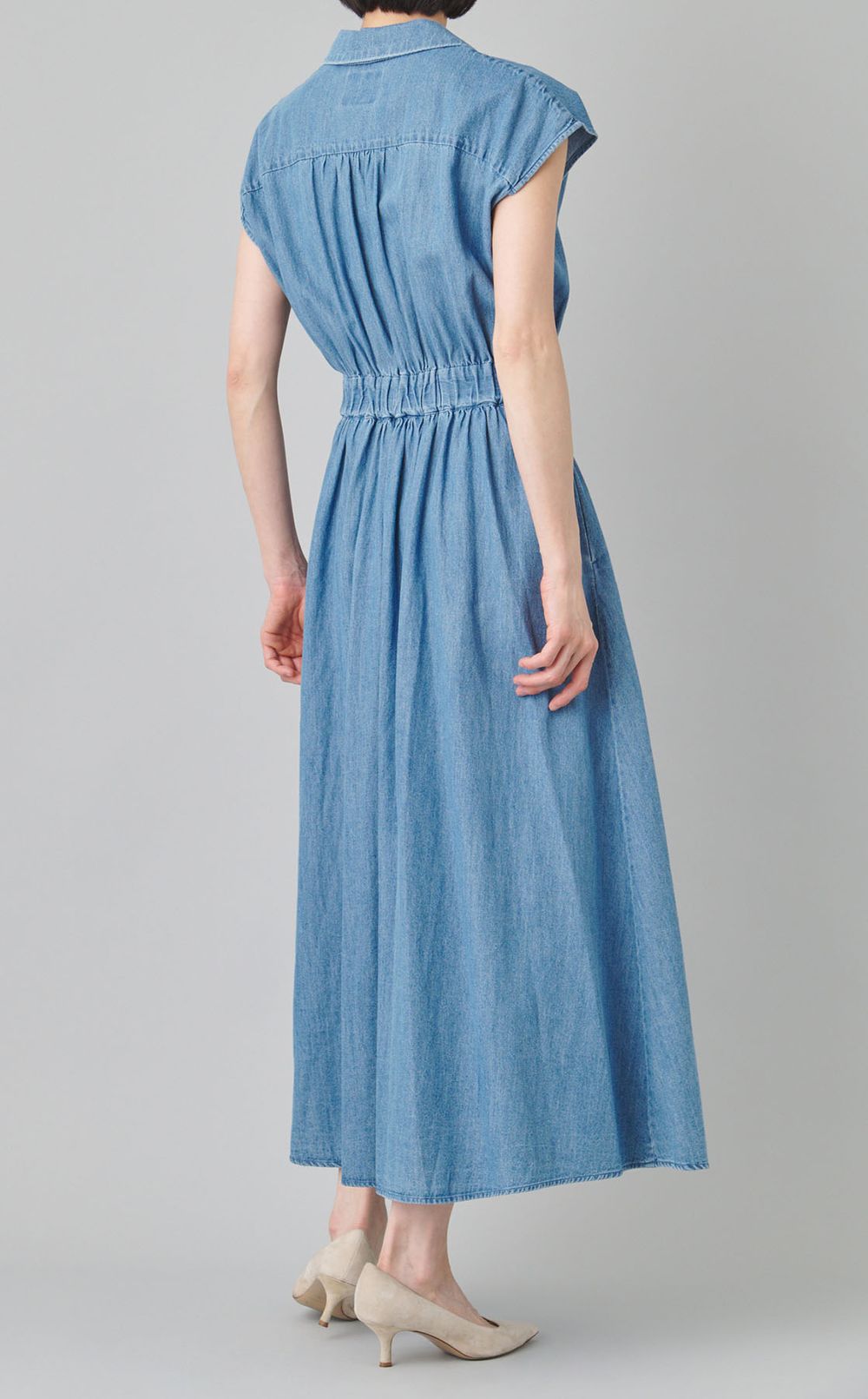 ライトデニムギャザーワンピース