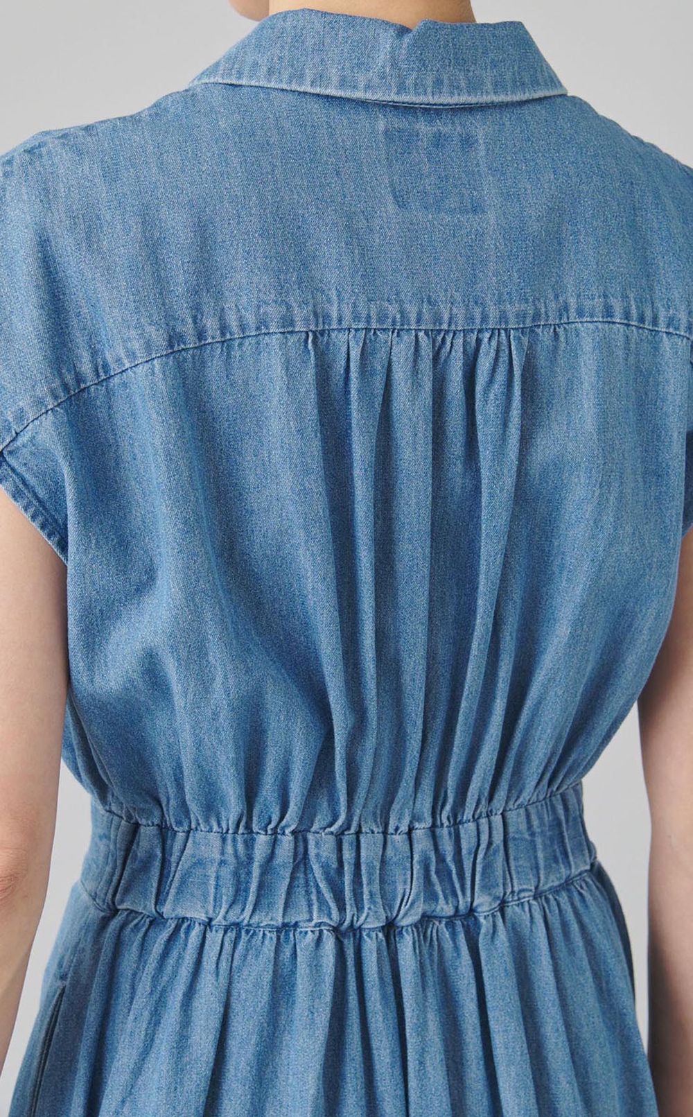 ライトデニムギャザーワンピース