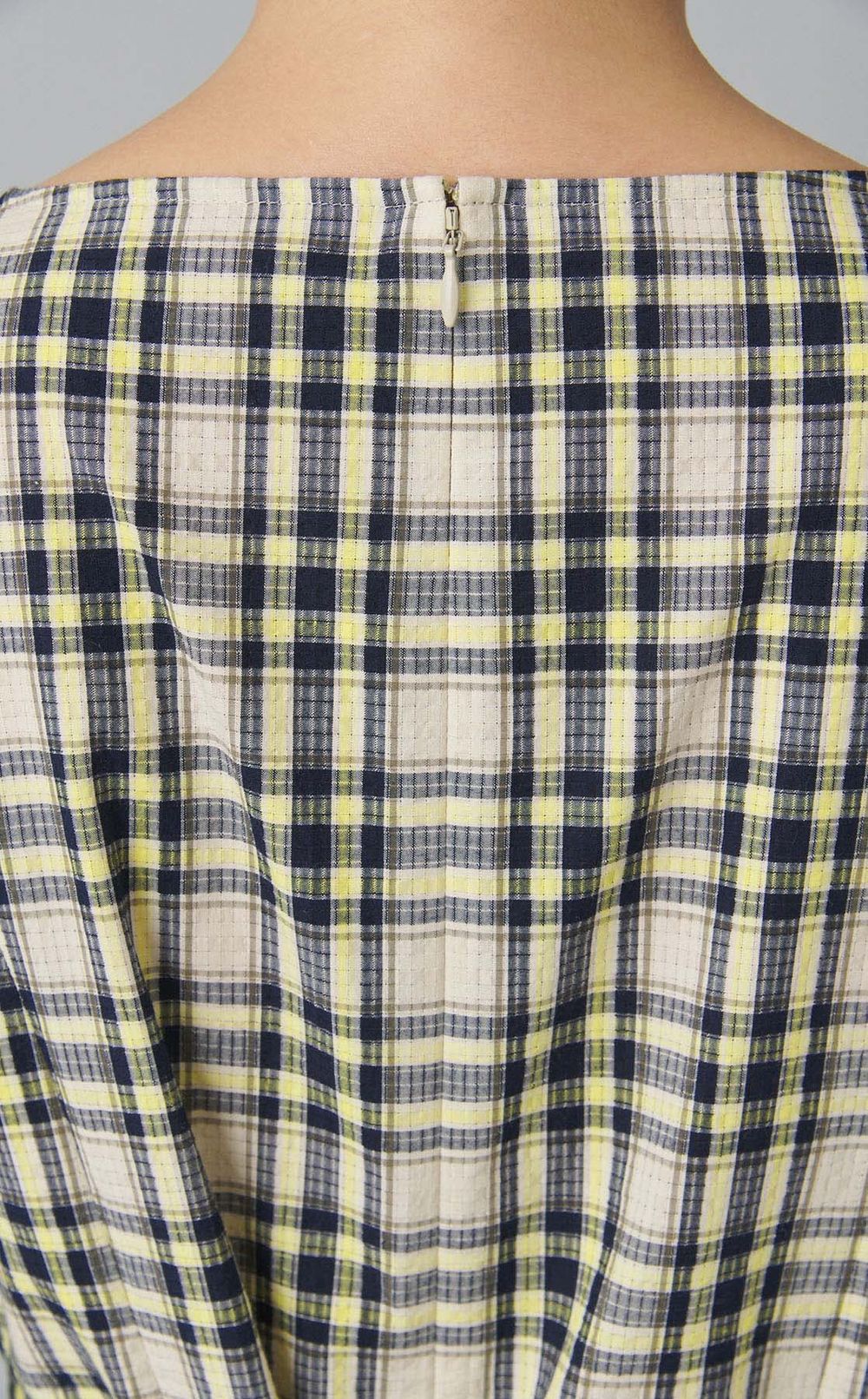 サッカーテェックパフスリーブワンピース