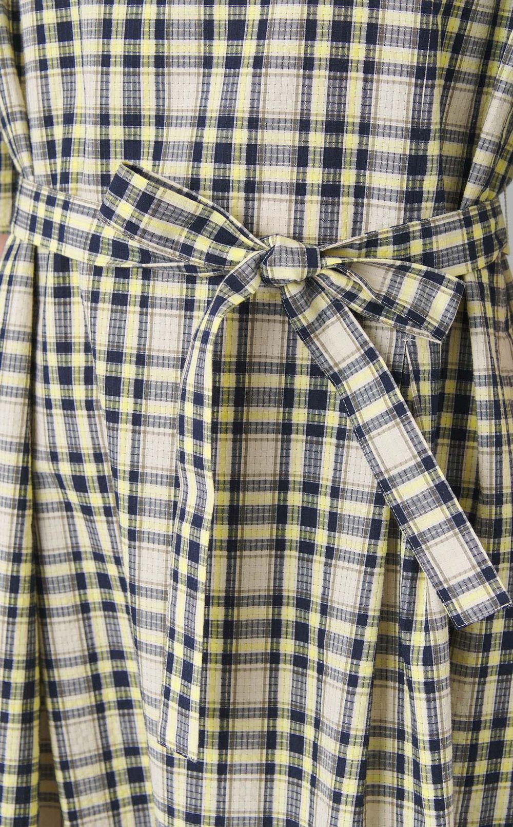 サッカーテェックパフスリーブワンピース