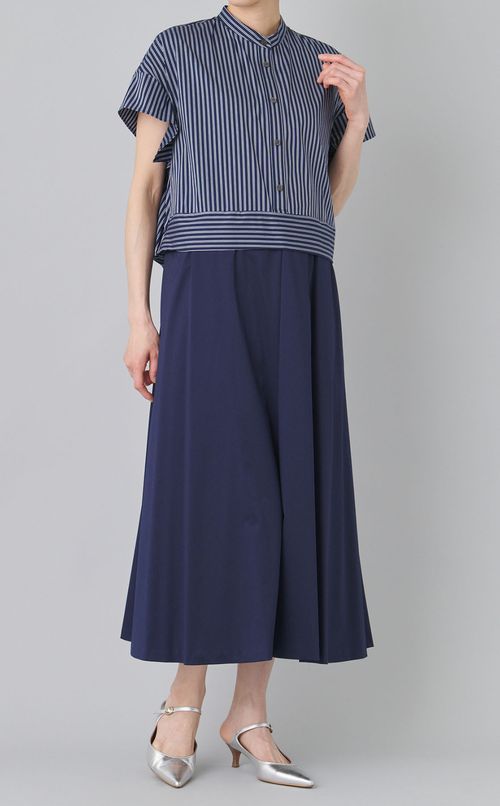 ストライプシャツドッキングワンピース