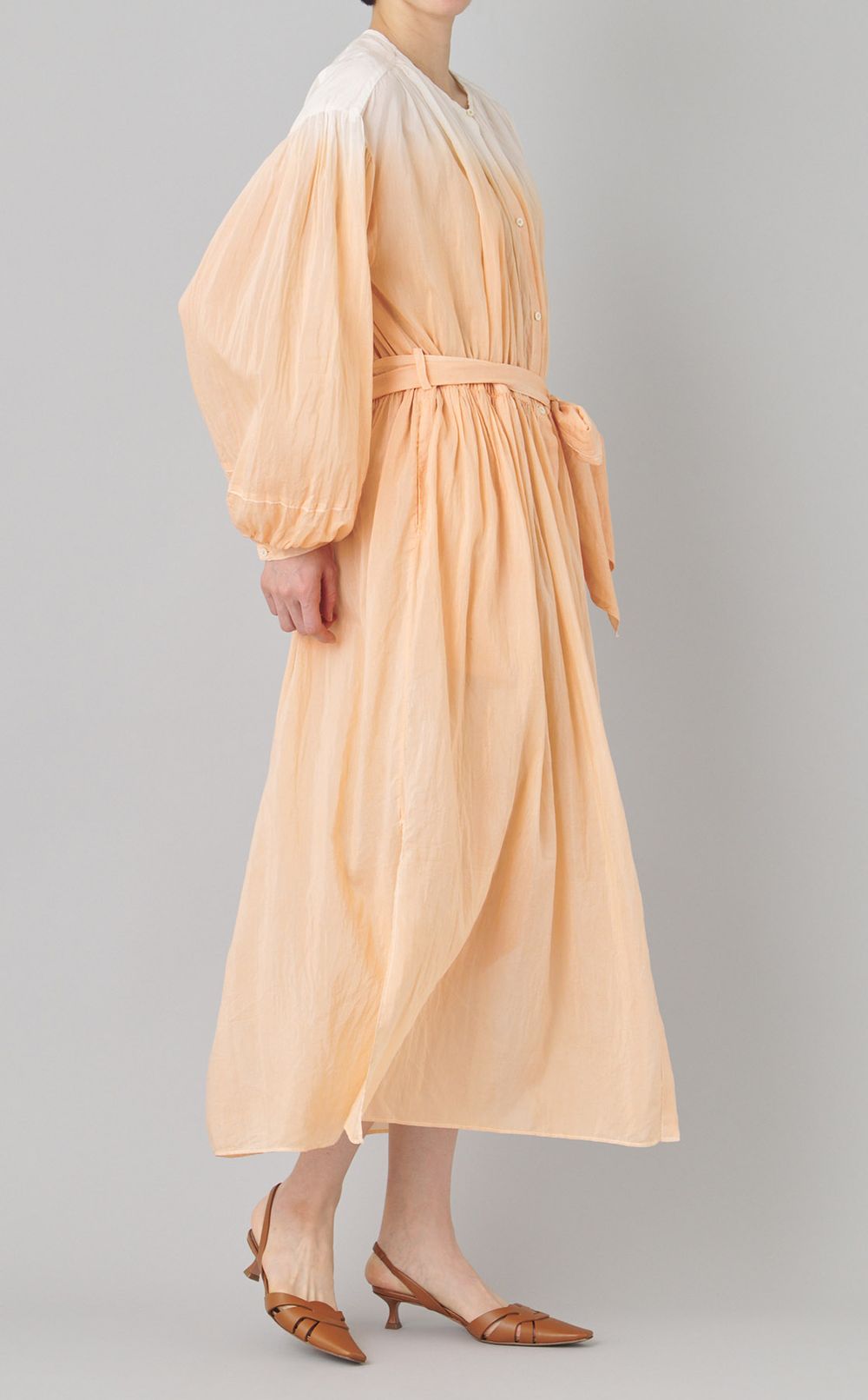 コットンシルクウエストリボンドレス