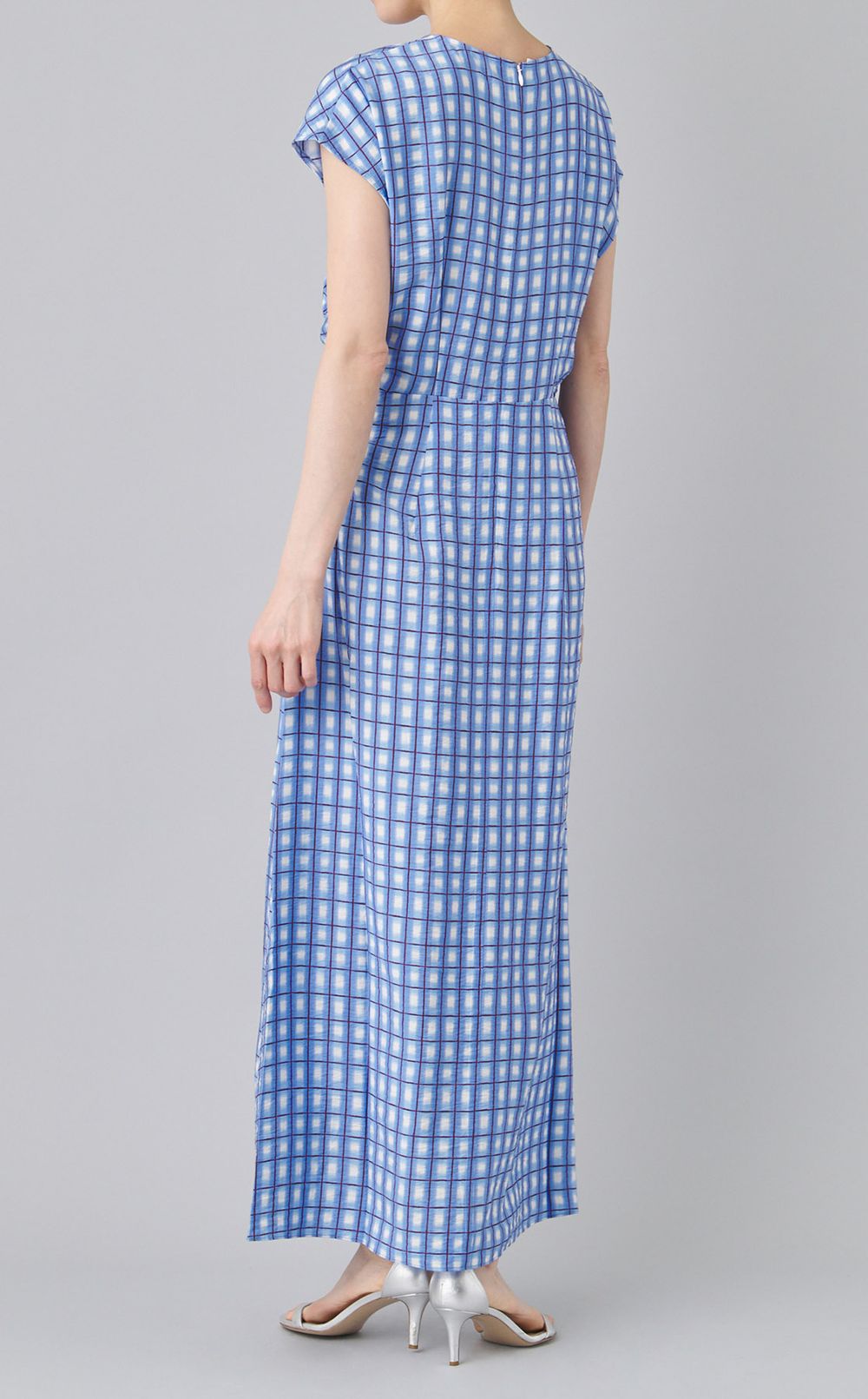 チェックプリントギャザーウエストワンピース