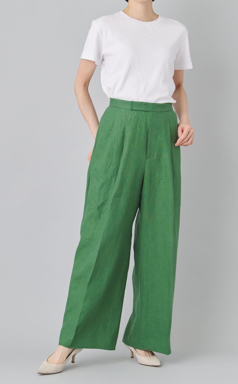 リネンオックスフォードワイドパンツ