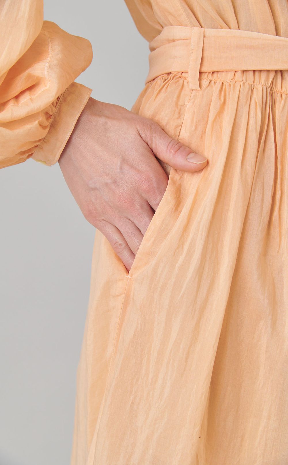 コットンシルクウエストリボンドレス