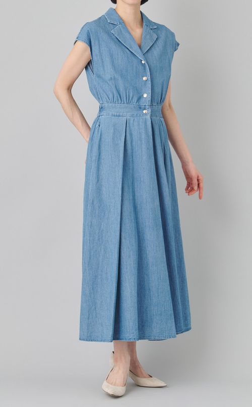 ライトデニムギャザーワンピース