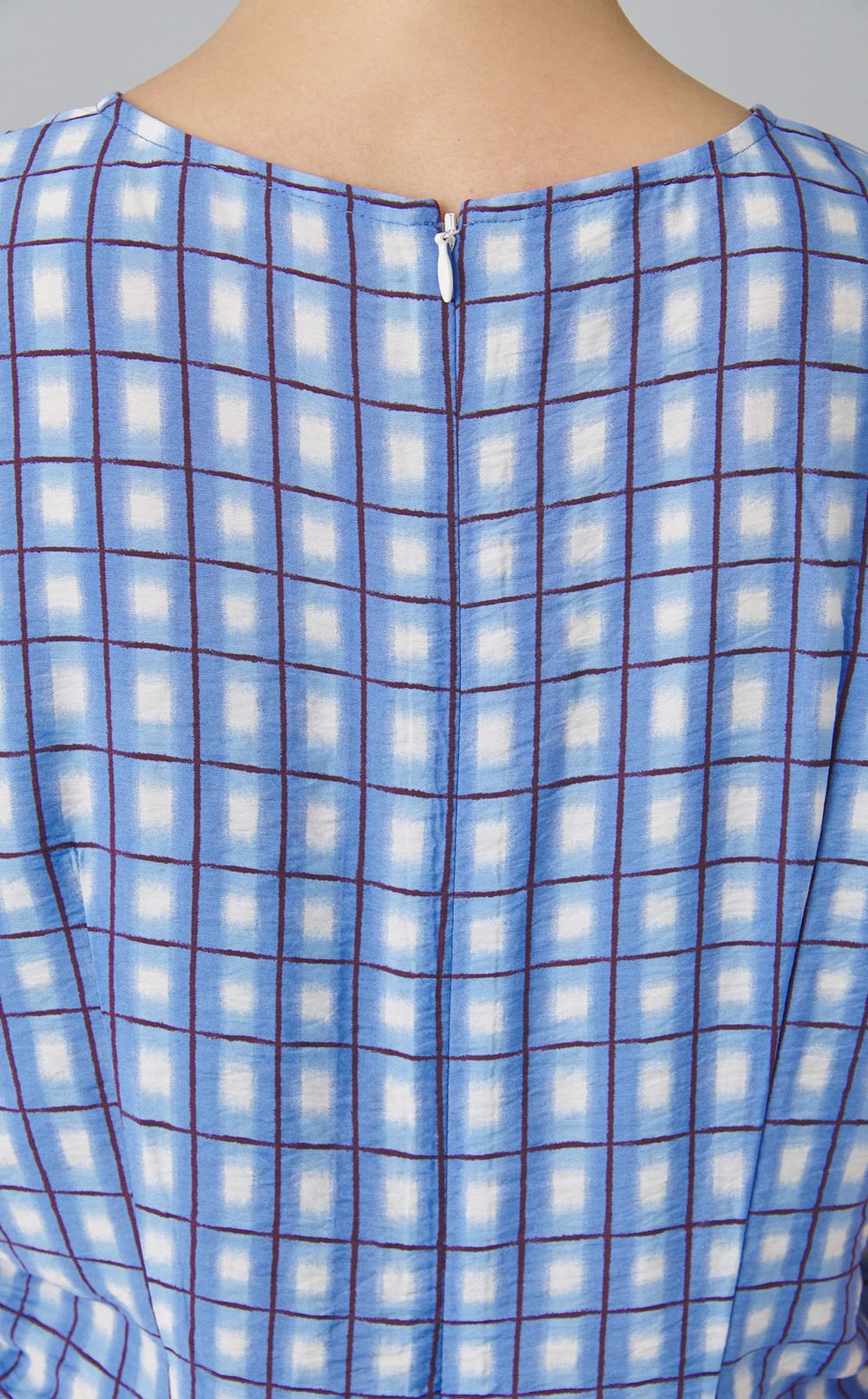 チェックプリントギャザーウエストワンピース