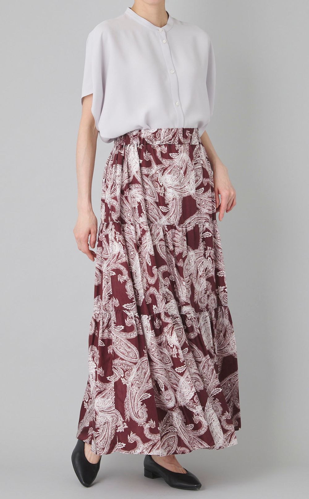 ノーカラーフレアブラウス