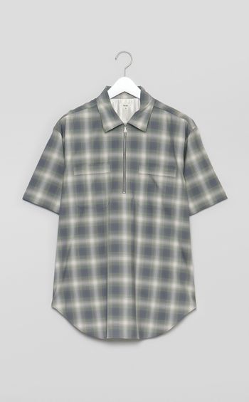 オンブレチェックハーフジップシャツ