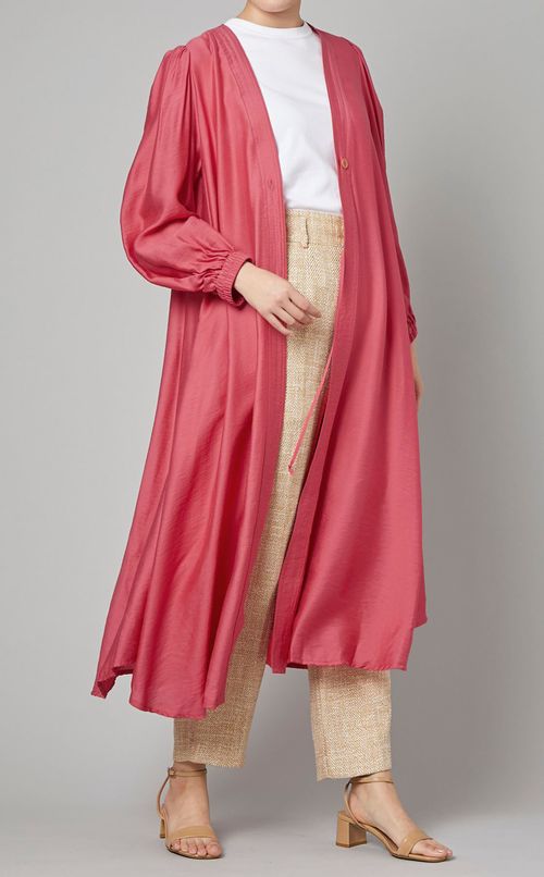 ギャザースリーブロングガウンワンピース