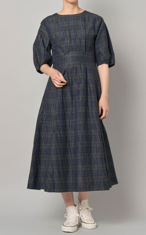 バルーンスリーブチェックワンピース
