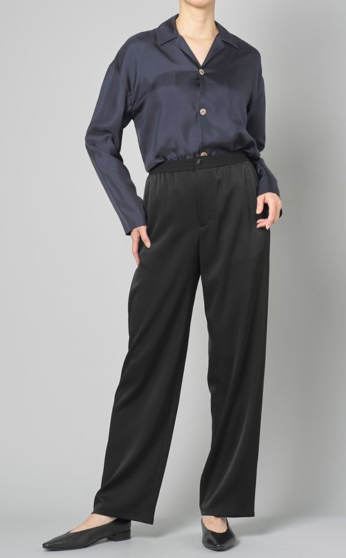 オープンカラーサテンツイルシャツ