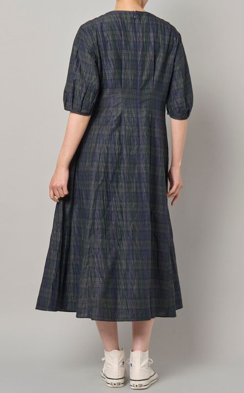 バルーンスリーブチェックワンピース