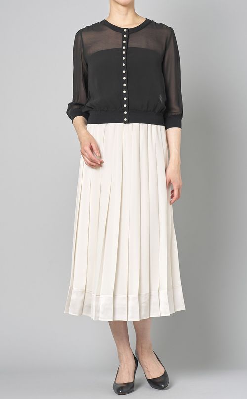 ニットシフォンクルーネックカーディガン