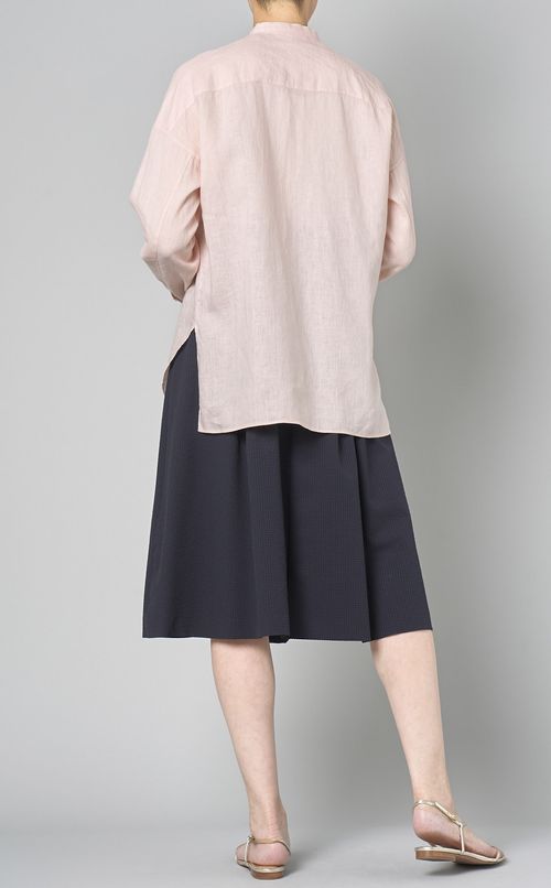 リネンカットオフスタンドカラーシャツ