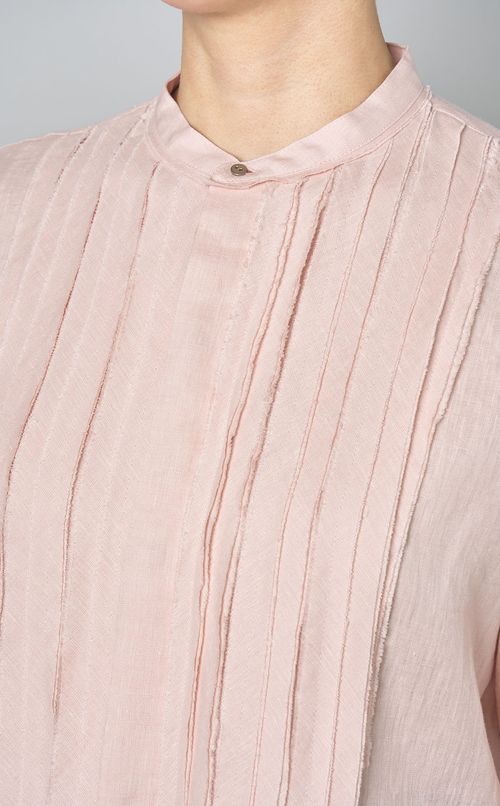 リネンカットオフスタンドカラーシャツ