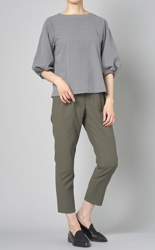 チェックプリントサッカーブラウス