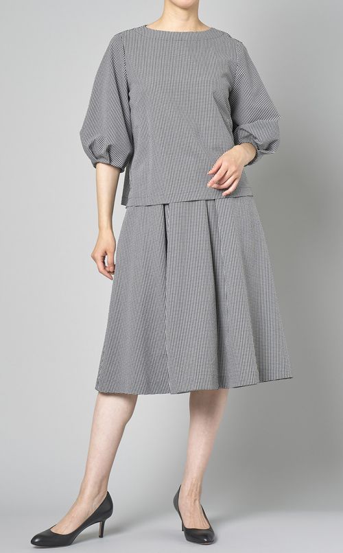 チェックプリントサッカーブラウス