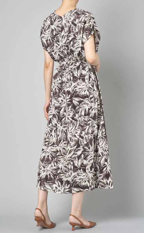 リーフプリントVネックワンピース