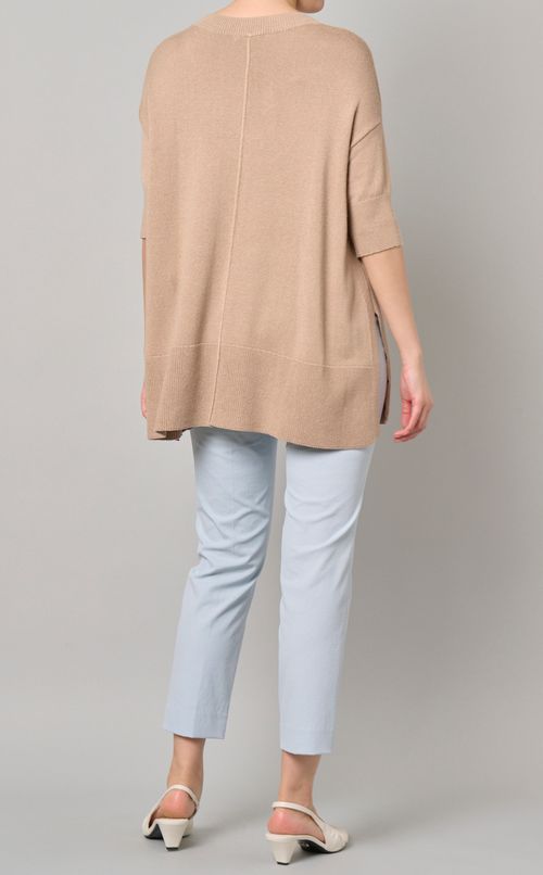 リネン混Vハーフスリーブニット