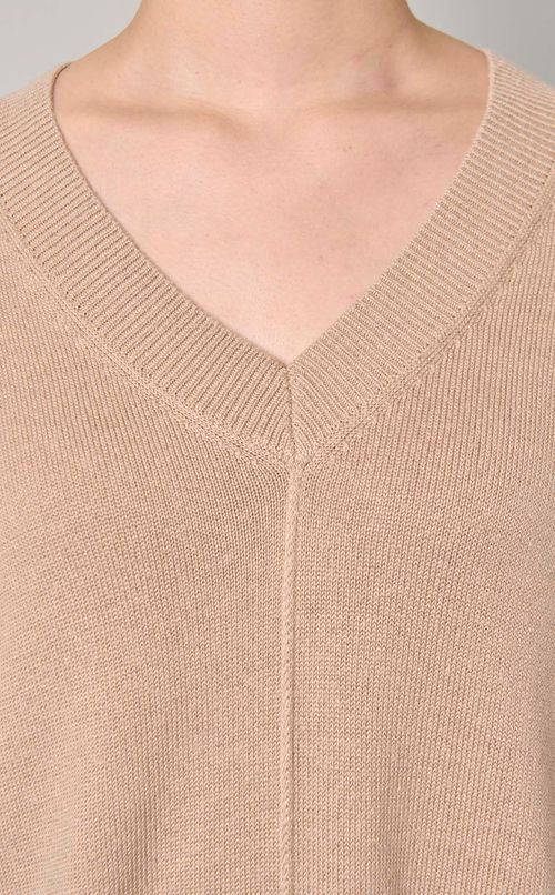 リネン混Vハーフスリーブニット