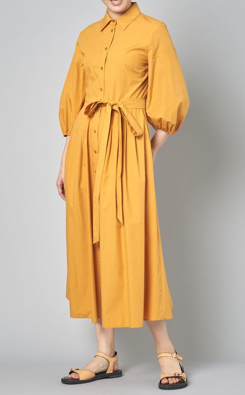 コットンポプリンギャザーシャツワンピース