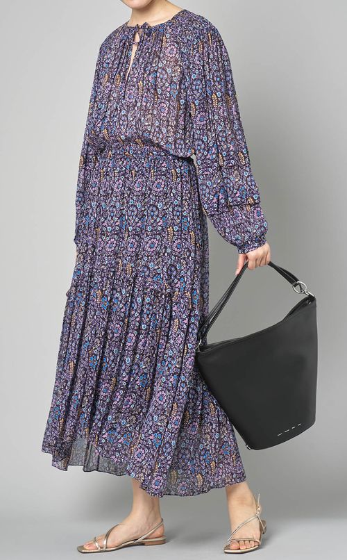 マルチプリントギャザーロングワンピース