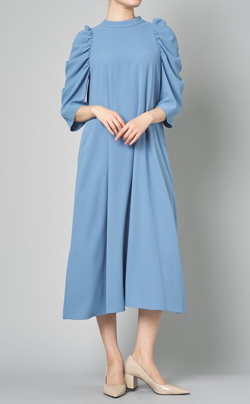 2way異素材ギャザースリーブドレス