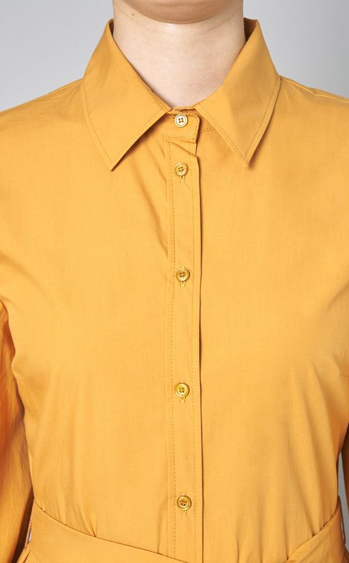 コットンポプリンギャザーシャツワンピース