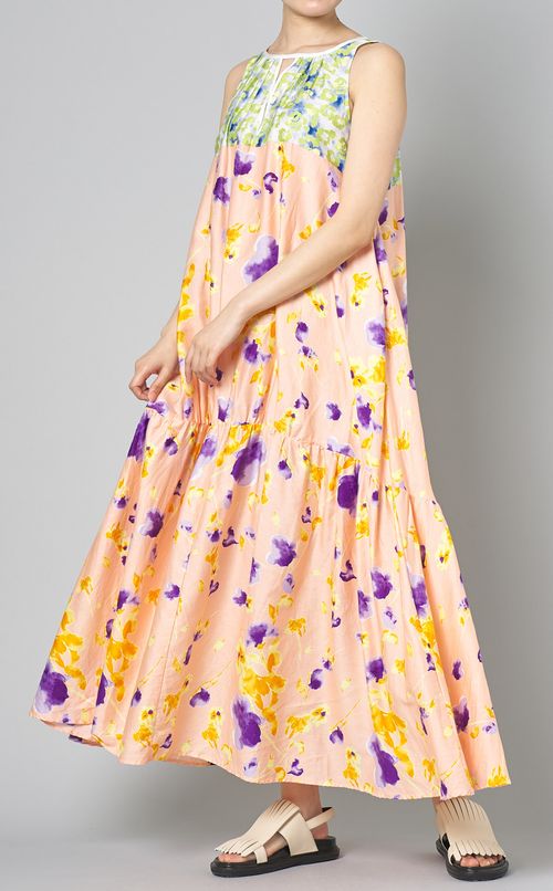 フラワープリントバイカラーワンピース