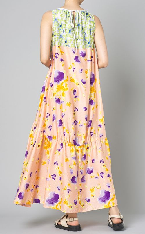 フラワープリントバイカラーワンピース