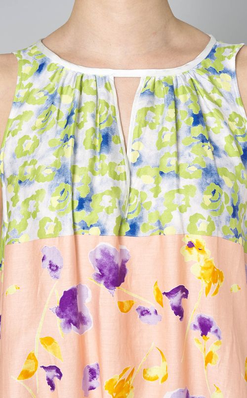 フラワープリントバイカラーワンピース