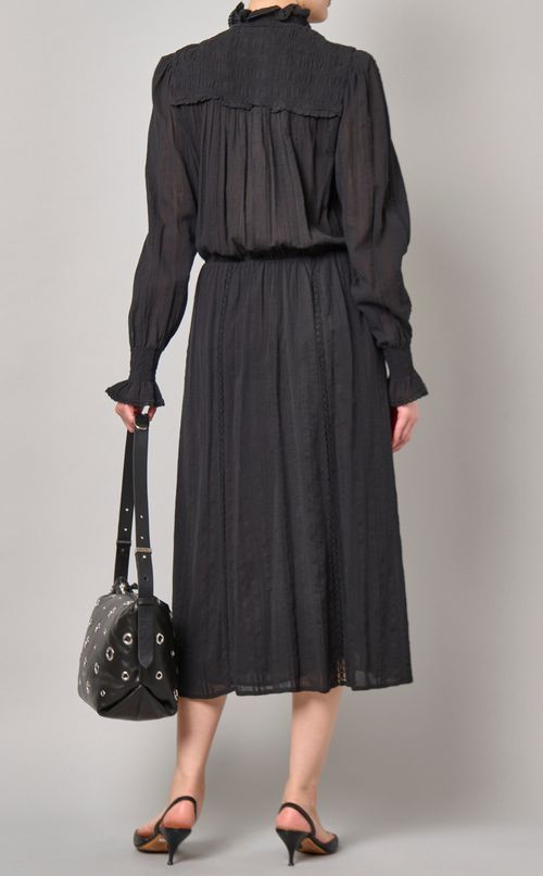 コットンハイネックギャザーワンピース