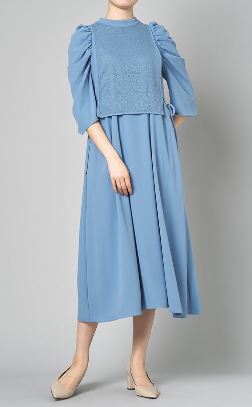 2way異素材ギャザースリーブドレス