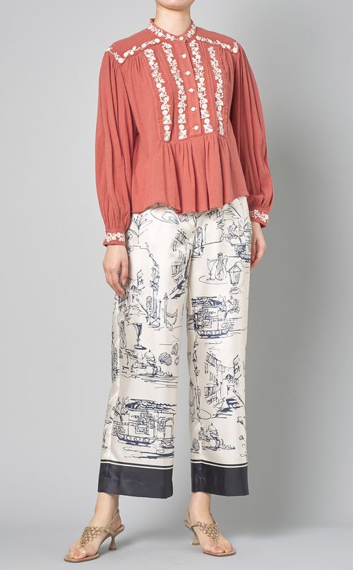 プリントストレートイージーパンツ