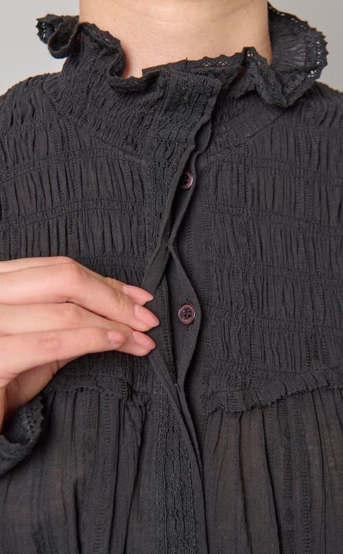 コットンハイネックギャザーワンピース