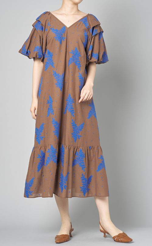 リーフエンブロイダリーコットンドレス