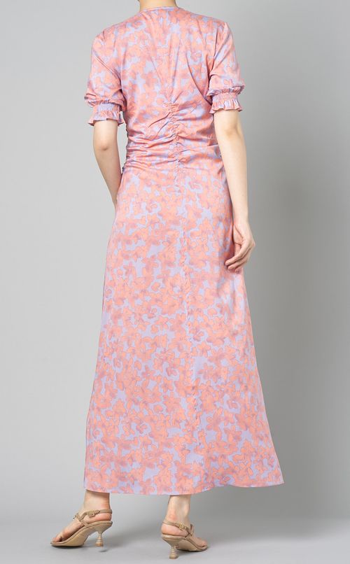 フラワープリントウエストギャザードレス