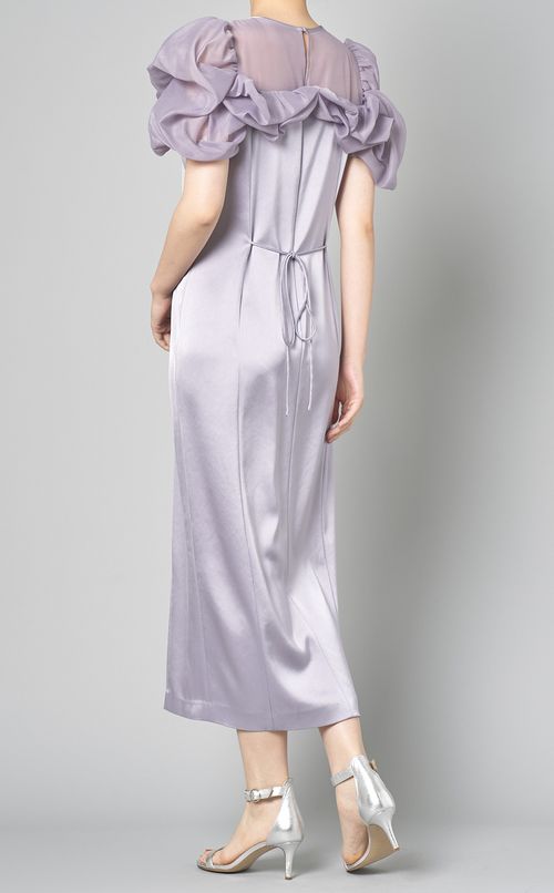 ラッフルスリーブシアーコンビドレス