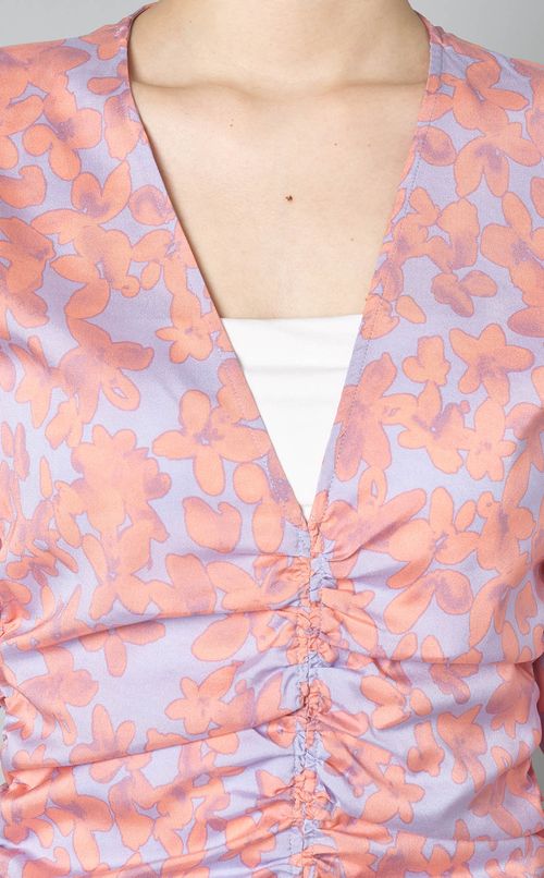 フラワープリントウエストギャザードレス