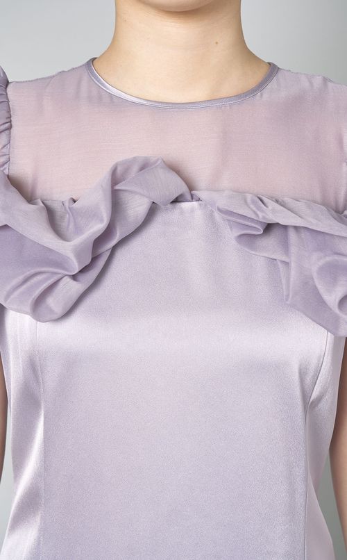 ラッフルスリーブシアーコンビドレス