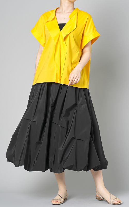 ポプリンストレッチフリルネックシャツ