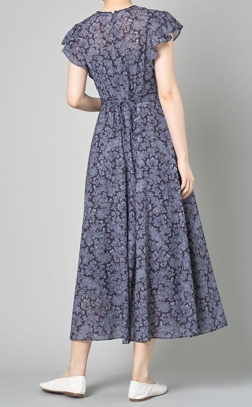 パイピングプリントシフォンワンピース