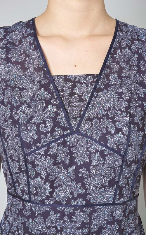 パイピングプリントシフォンワンピース