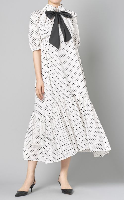 ドットプリントボウタイワンピース